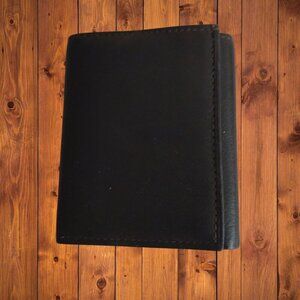 MARSHAL Genuine Leather Men's Black Trifold Wallet Credit Card Slots Folding